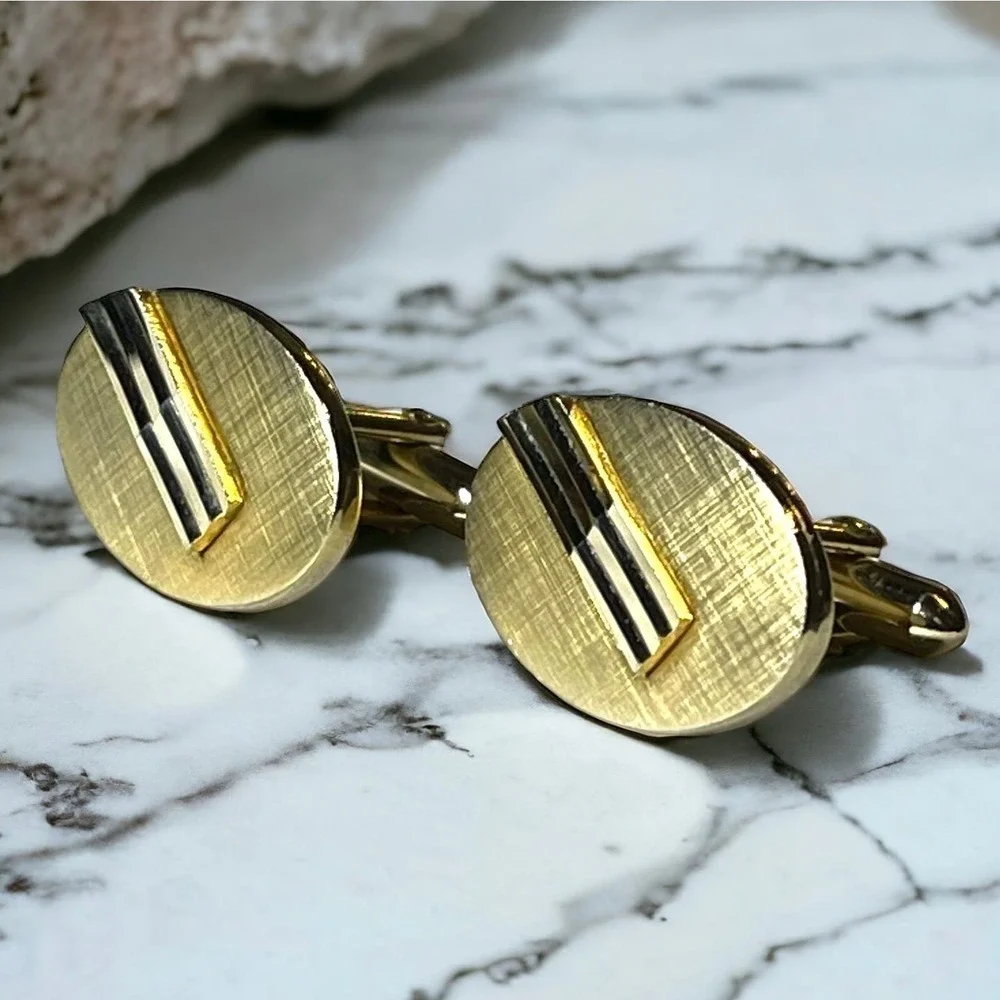 Vintage Swank Gold Tone Cufflinks Mens Mid Century Modern Locking